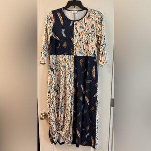 Floral and Feather Print Dress